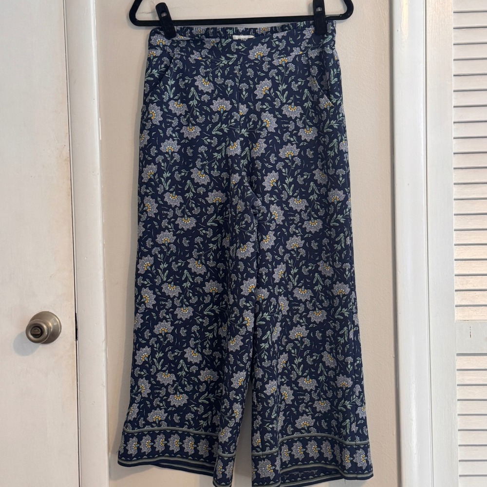 Max Studio Navy Floral Wide-Leg Pants